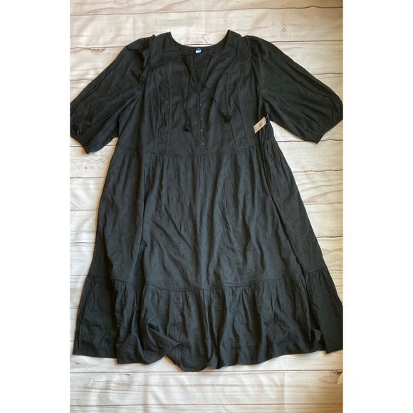 🟡SOLD🟡Old Navy Tie Neck All Day Maxi Swing Dress with Pockets 4X NWT - Picture 2 of 9